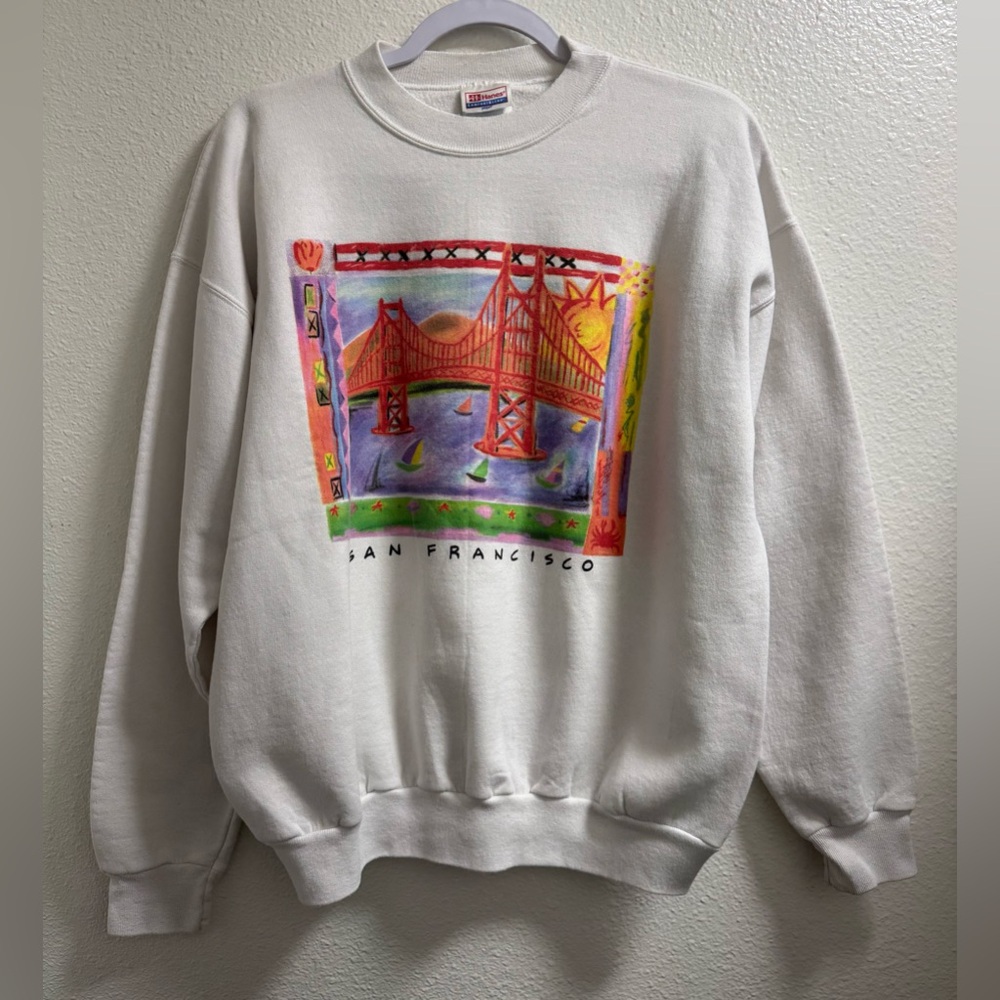 Vintage Hanes San Francisco Golden Gate Bridge Sweatshirt White Adult Large